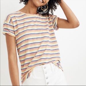 Madewell Whisper Crewneck Tee in Rainbow Stripe